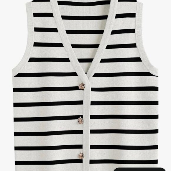 LILLUSORY Sweaters - LILLUSORY Black & White Striped Knit Vest – Gold Buttons | Size XL | New
